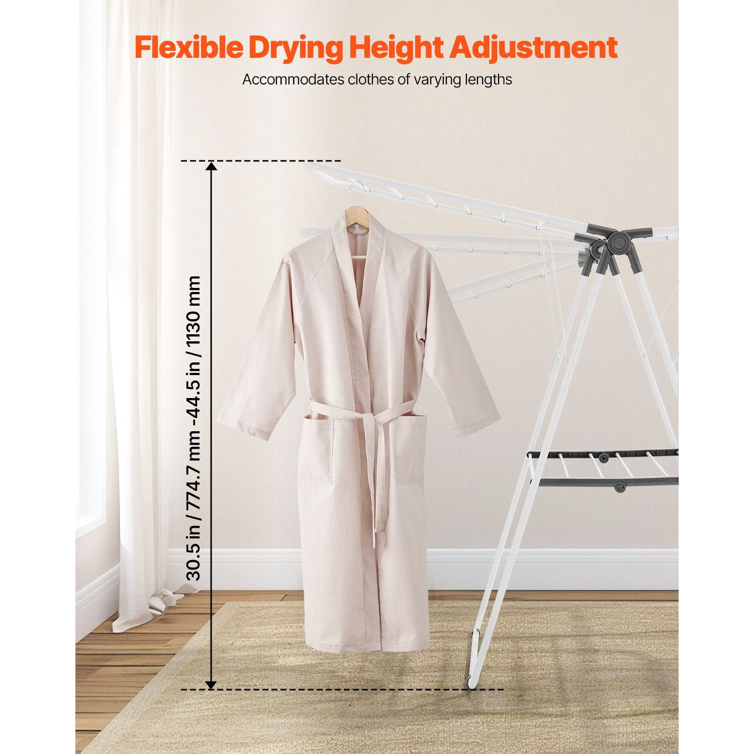 Adjustable Clothes Drying Rack, 2-Tier with 21 Hanging Rods, 22 lbs Capacity, Foldable, Sock Clips, for Laundry Room Balcony