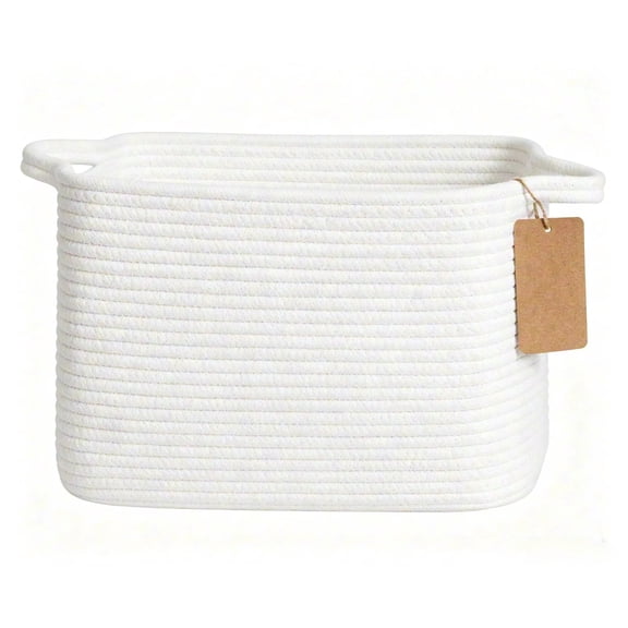 Rope Basket, Storage Baskets for Organizing, Rectangle Baby Nursery basket with Handles, Small Woven Basket for Shelves, Living Room, 13 x 10 x 9 Inches, White