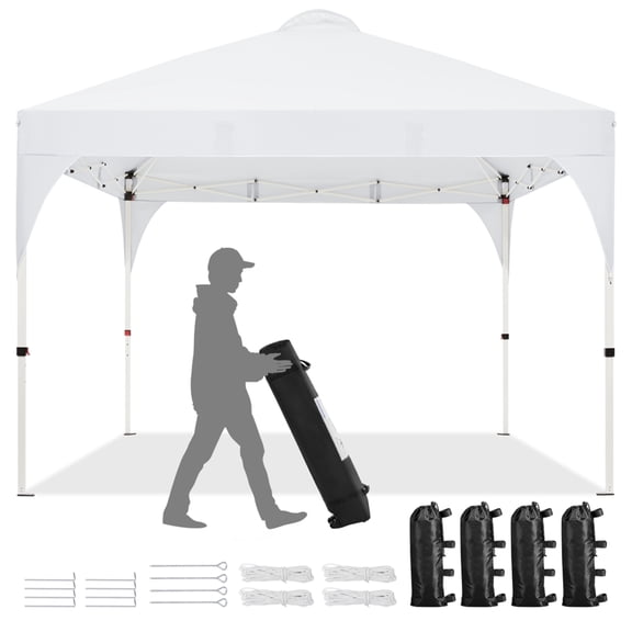 Renwick 12x12 Ft Instant Pop Up Canopy with Roller Bag and Sandbags, White