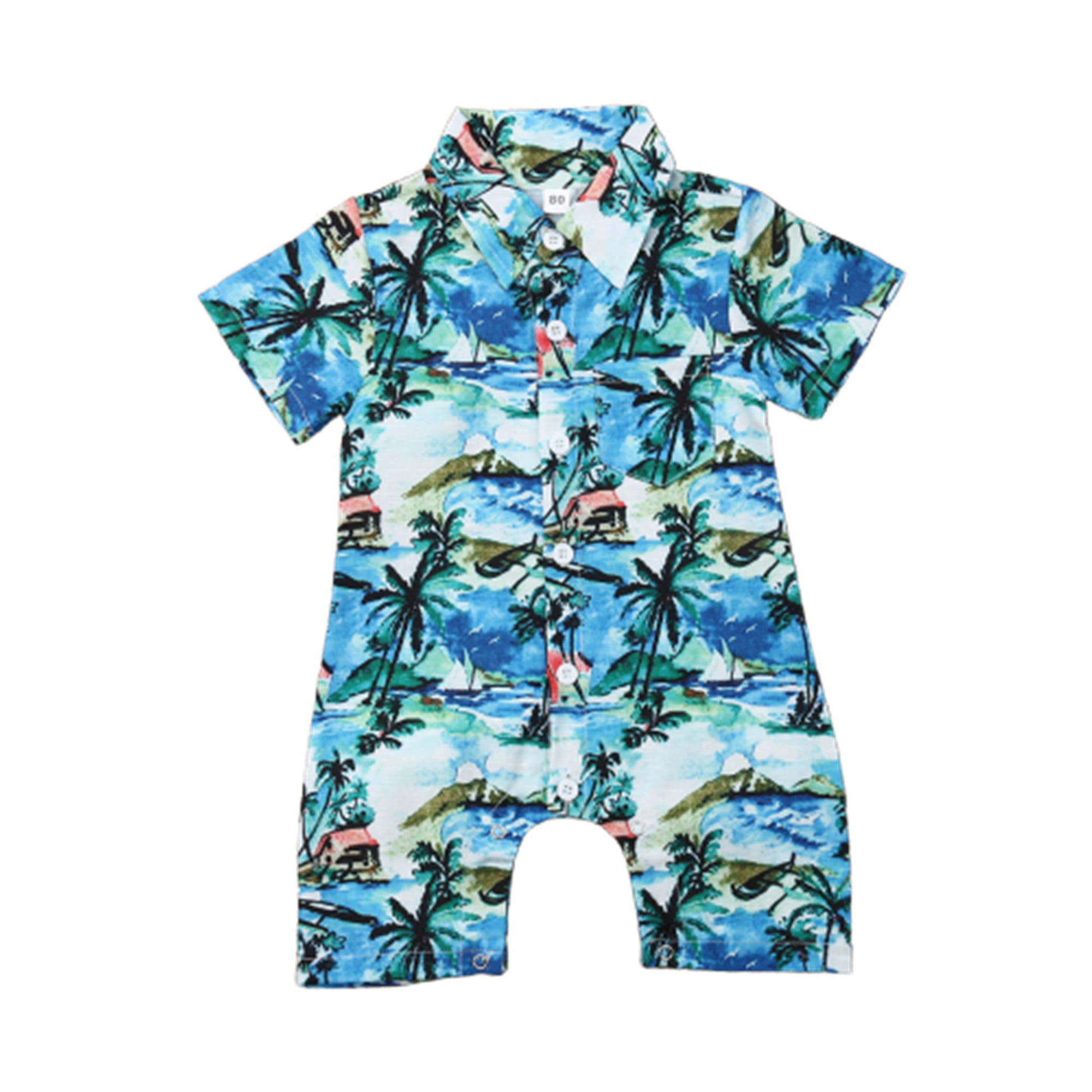 Baby Boys Summer Outfit Newborn Kids Cotton Romper Printing Hawaiian Jumpsuit