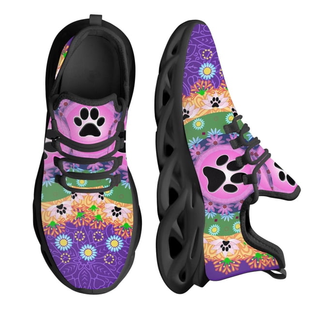 Zapatos planos con estampado de huellas de perro para mujer, zapatillas transpirables suaves con cordones, zapatos casuales de plataforma