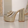 thumbnail image 6 of Womens Chunky Platform Sandals Block Heel Peep Toe Elegant Bow Slip on Mules Wedding Party Dress Shoes Gold Size 8, 6 of 9