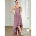 thumbnail image 3 of High-Low V Neck Tulle Dresses with Sequin Appliques - Rosa Apparel, 3 of 7