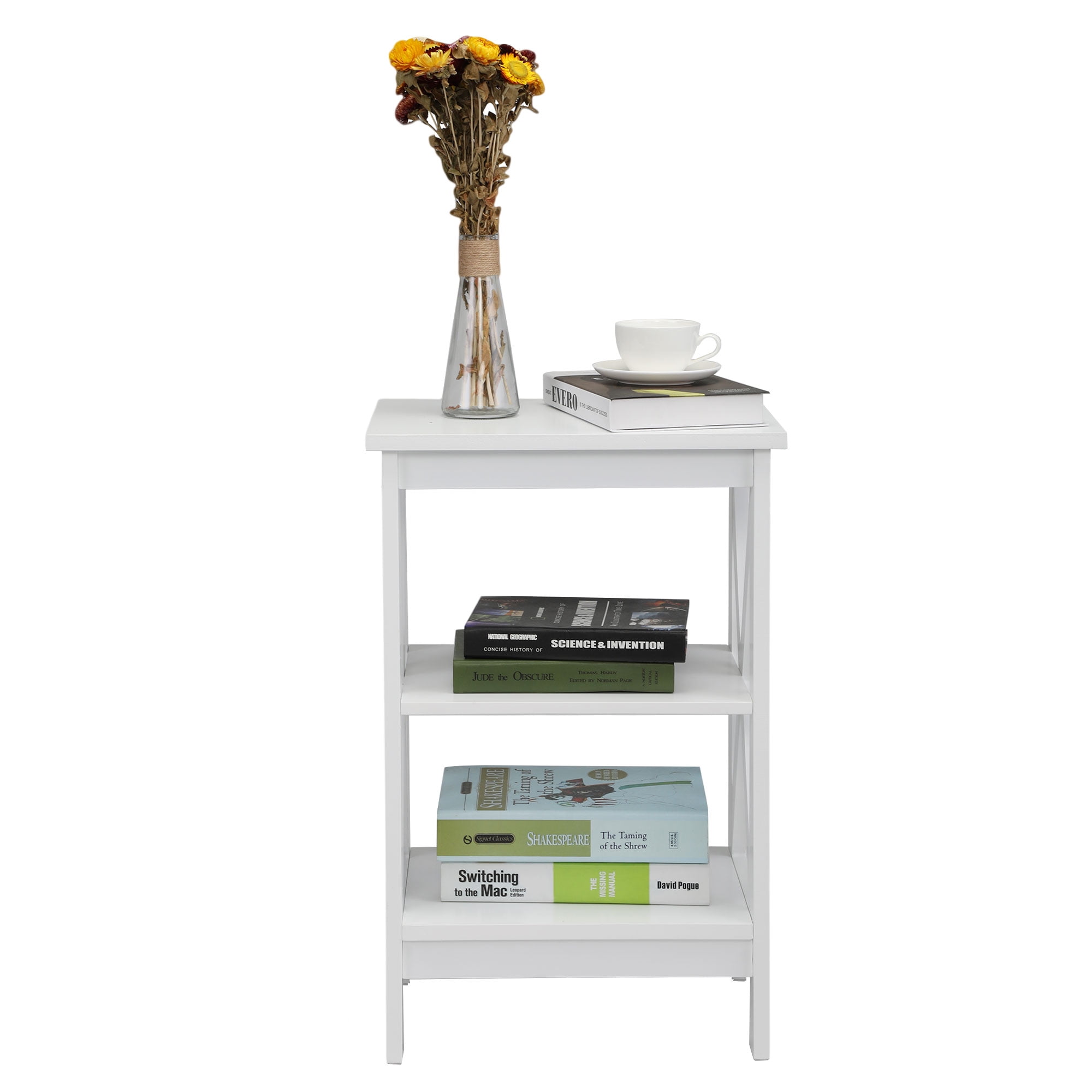 Kepooman Modern Versatile Set of 2 Nightstands Side End Table Night Stand Storage Shelf with Storage Shelf, X-Shaped Design for Living Room Bedroom, White Kepooman Modern Versatile Set of 2 Nightstands Side End Table Night Stand Storage Shelf with Storage Shelf, X-Shaped Design for Living Room Bedroom, White
