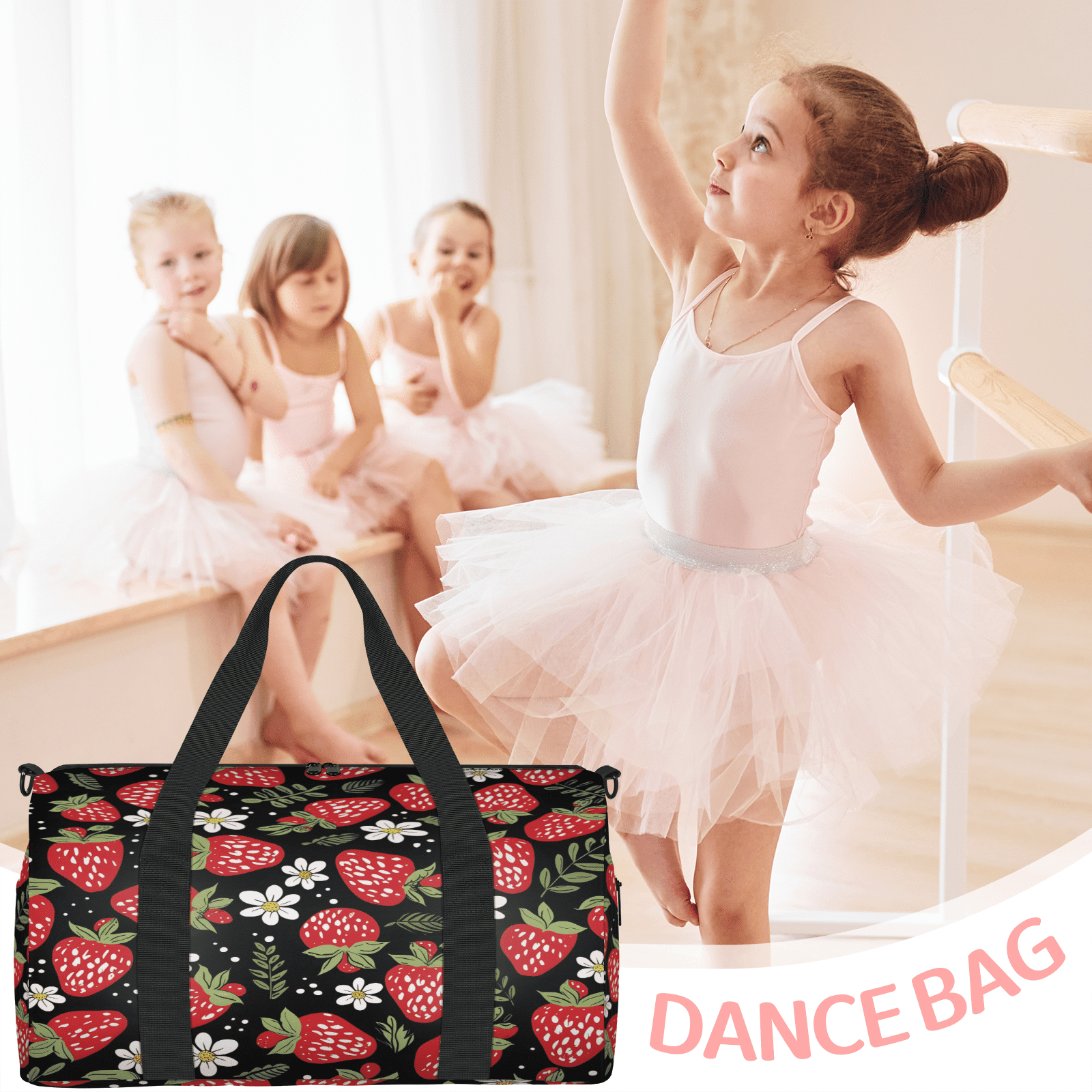Herdesigns Strawberry Travel Duffle Bag Sports Yoga Weekender Overnight Carry on Workout Bags Lightweight Waterproof Gym Tote Bag for Women