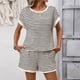 thumbnail image 5 of TaTaai Women Stripe Round Neck 2 Piece Set Short Sleeve Top and Shorts Polyester Soft Casual Fashion Spring Summer Daily Home Wear Gift, 5 of 8