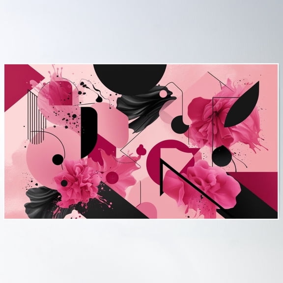 Modern Art Pink And Black Abstract 3 Poster Wall Art, Modern Wall Decor For Living Room Bedroom, 8x12 UNFRAMED