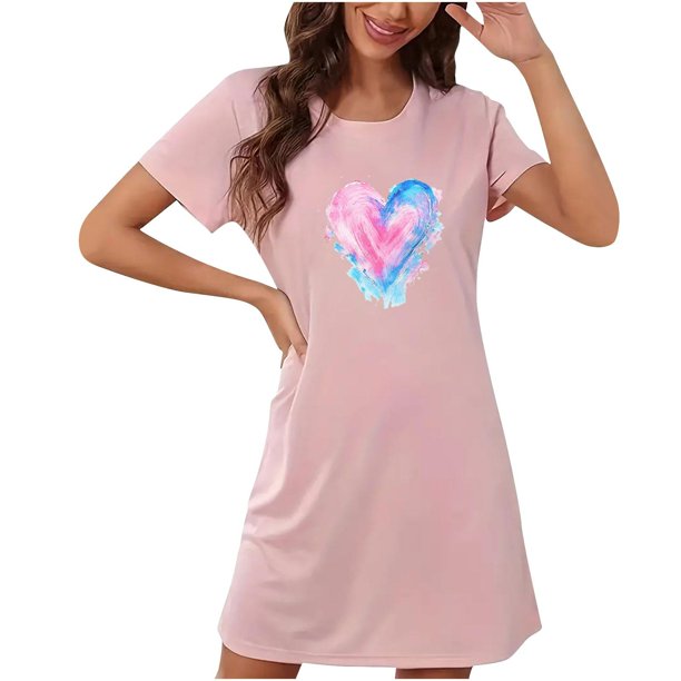 Camisón corto de talla grande para mujer, camisón de manga corta con estampado de pecho a la moda, camisón para mujer