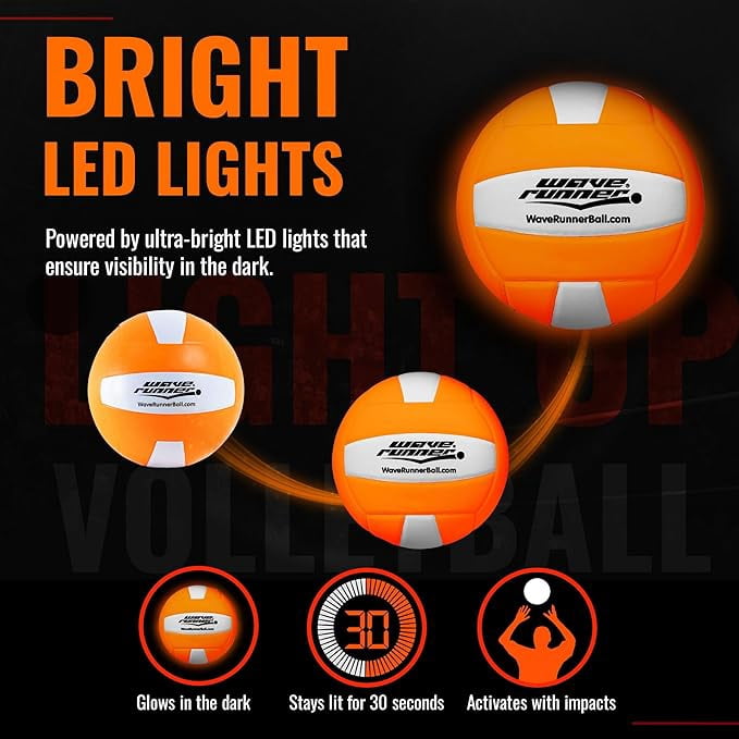 Wave Runner LED Light-Up Volleyball - Glow in The Dark, 10.35 in, Waterproof, Pump & Batteries Included, Great for Teens, Adults & Night Beach Games