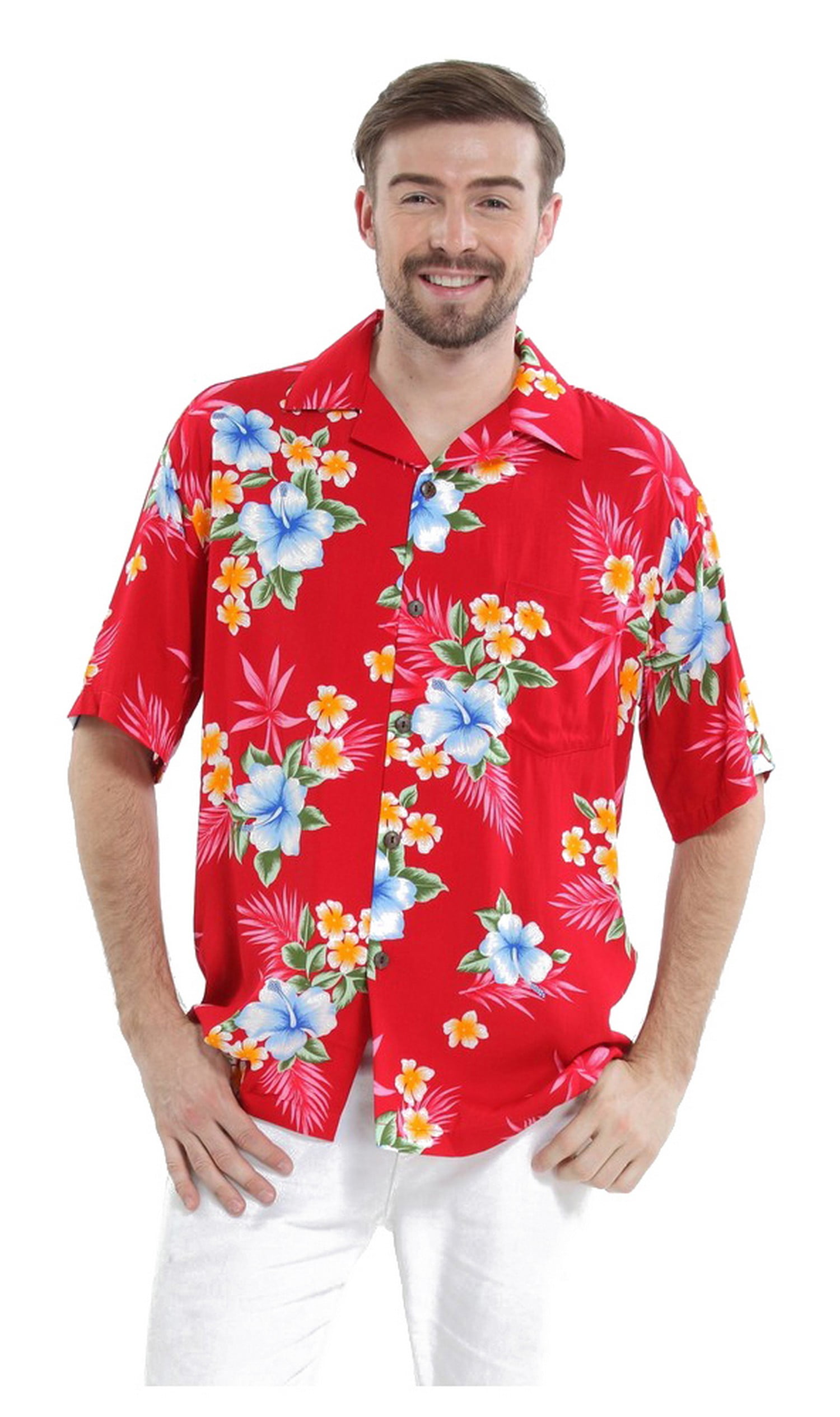 Mens Hawaiian Printed Shirt Blouse Shirt Men Retro Short Sleeve Casual Shirt Red,M
