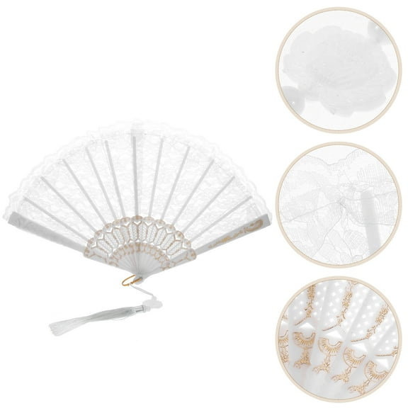 SEWCHICS  Hand Fans Foldable Lace Folding up Mini Portable Handheld Miss White