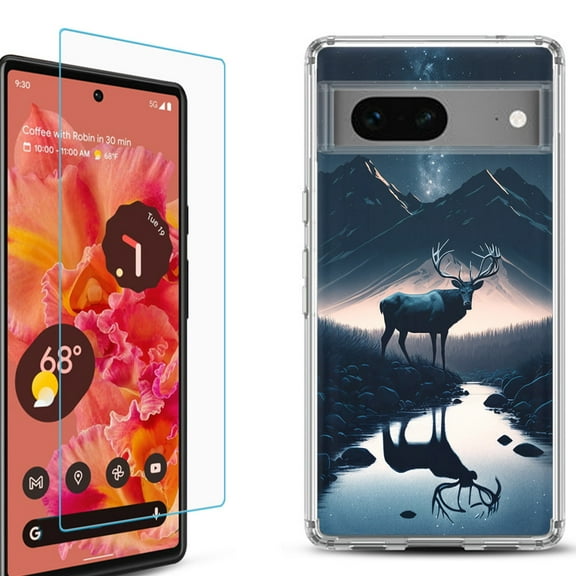 OneToughShield ® for Google Pixel 7a Shockproof Bumper Phone Case, with Tempered Glass Screen Protector - River Elk