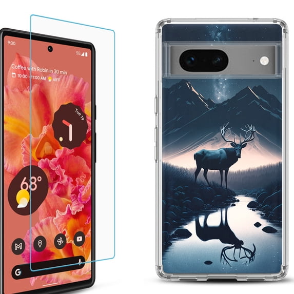 OneToughShield ® for Google Pixel 7a Shockproof Bumper Phone Case, with Tempered Glass Screen Protector - River Elk