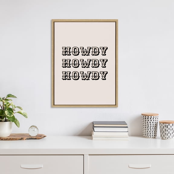 Kate and Laurel Sylvie Howdy Western Framed Canvas Wall Art by Honey Island Studio, 18x24 Natural, Western Cowboy Art for Wall