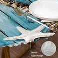 thumbnail image 4 of Tropical Plant Round Fitted Table Cover Blue Wood Grain Starfish Vintage Nautical Waterproof Table Cloth with Elastic Edge Wipeable Tablecloth for Picnic Camping Party Fits 36"-44" Diameter, 4 of 8