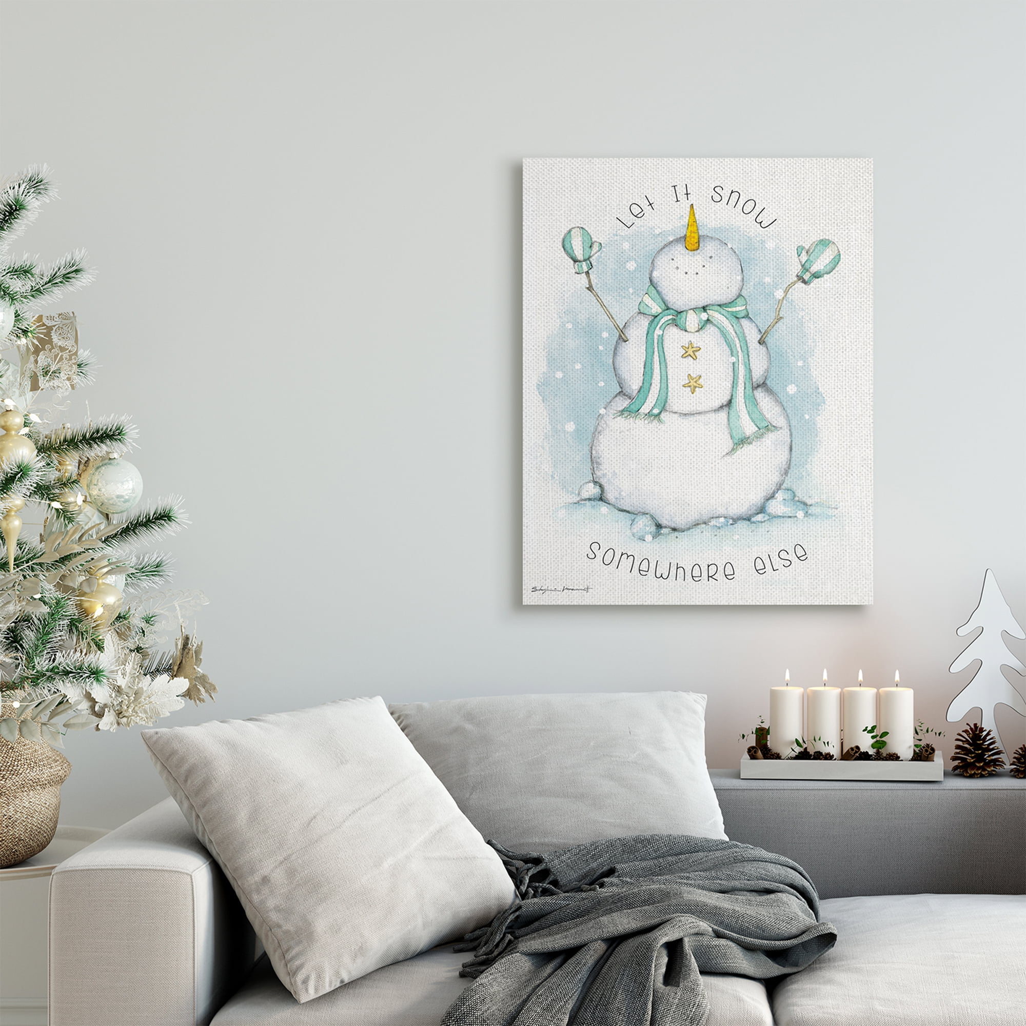 Stupell Industries Let It Snow Somewhere Else Nautical Snowman Abstract Painting Gallery Wrapped Canvas Art Print Wall Art, 24 x 30