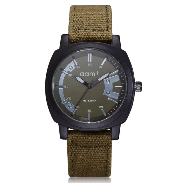 Reloj de cuarzo con banda de lona de personalidad Reloj masculino con esfera redonda grande de color sólido (verde)