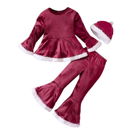 

TIREOW Simple Kids Sets Kids Girls Christmas Suit Long Sleeve Autumn and Winter Sweatshirt Top and Pants Set 3 Piece Outfits Fashion Trendy Clothing(7-8 Years Red)