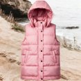 thumbnail image 4 of Womens Puffer Vests Hooded Sleeveless Quilted Zip Up Jacket with Snap Button Front and Pockets Cotton Solid Color Warm Outerwear for Outdoor Activities, 4 of 5