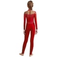 thumbnail image 3 of Hansber Kids Girls Figure Skating Jumpsuit Long Sleeve Mesh Rhinestone Gymnastics Leotard Full Bodysuit Catsuit Burgundy 8, 3 of 6