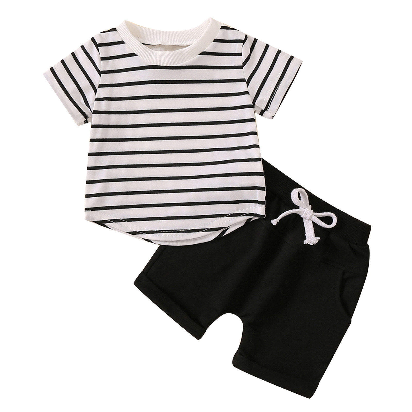Zanvin Baby Clothes Toddler Kids Baby Boys Fashion Cute Short Sleeve Cartoon Stripe Print Casual Pocket Shorts Suit baby Boy Girl Clothes summer Wh