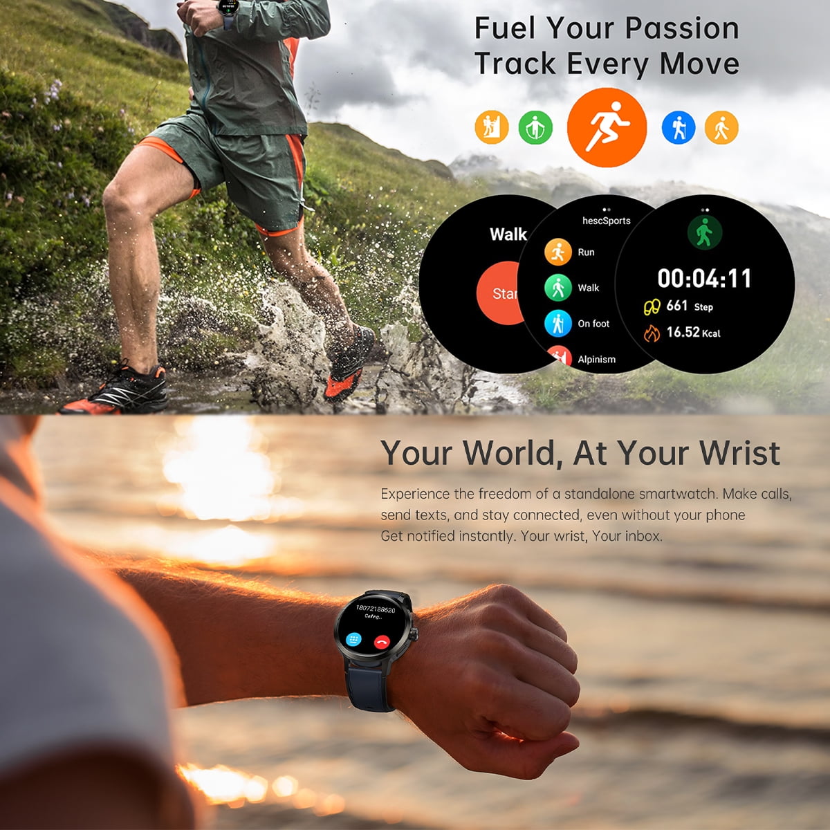 DM82 Bluetooth call only watch, 180° pull-out rotating camera, 1.75 inch large screen heart rate fitness tracker