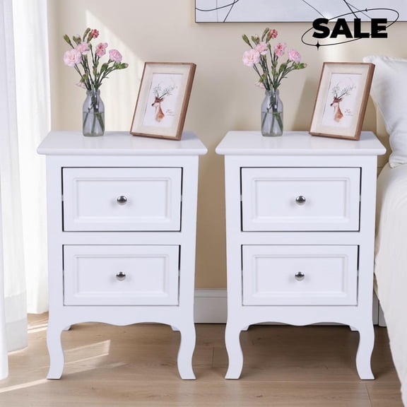 GZXS Nightstands Set of 2, Bedside Table with 2 Storage Drawers, End Table for Closet, Bedroom, Living Room, White