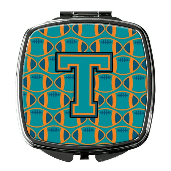 Letter T Football Aqua Orange and Marine Blue Compact Mirror CJ1063-TSCM