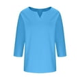 thumbnail image 4 of Womens Dressy Trendy Notch V Neck T Shirts Basic Solid Color Blouse Summer Tunic Tshirt 3/4 Sleeve Solid Color Casual Basic Tops Loose Fit Pullover, 4 of 6