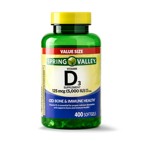 Spring Valley Vitamin D3 Softgels, 125 mcg (5000 IU), 400