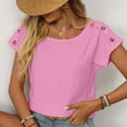 thumbnail image 4 of QQAMB T-Shirts for Women Solid Color Crewneck Hollow Out Button Loose Short Sleeve T-Shirts Tops Pink 2XL, 4 of 7