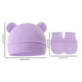 thumbnail image 3 of Newborn Cotton Hospital Hat Mittens Baby Beanie Solid Infant Baby Hats with Ear and No Scratch Mitten Soft Gloves,0-12M, 3 of 6