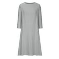 thumbnail image 4 of VEKDONE Womens Summer Round Neck Solid Cotton Linen Maxi Dresses Casual 3/4 Sleeve Long Dresses Gray,XL, 4 of 6