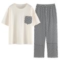 thumbnail image 5 of Pijamas finos de verano para mujer, pantalones holgados informales de manga corta, traje de verano para exteriores, ropa de algodón para el hogar, 5 of 5