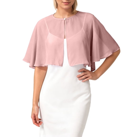 HNMKIU Elegant Long Layered Chiffon Wrap Shawl for Wedding Party Evening Dress Cover Up and Sun Pink,One Size