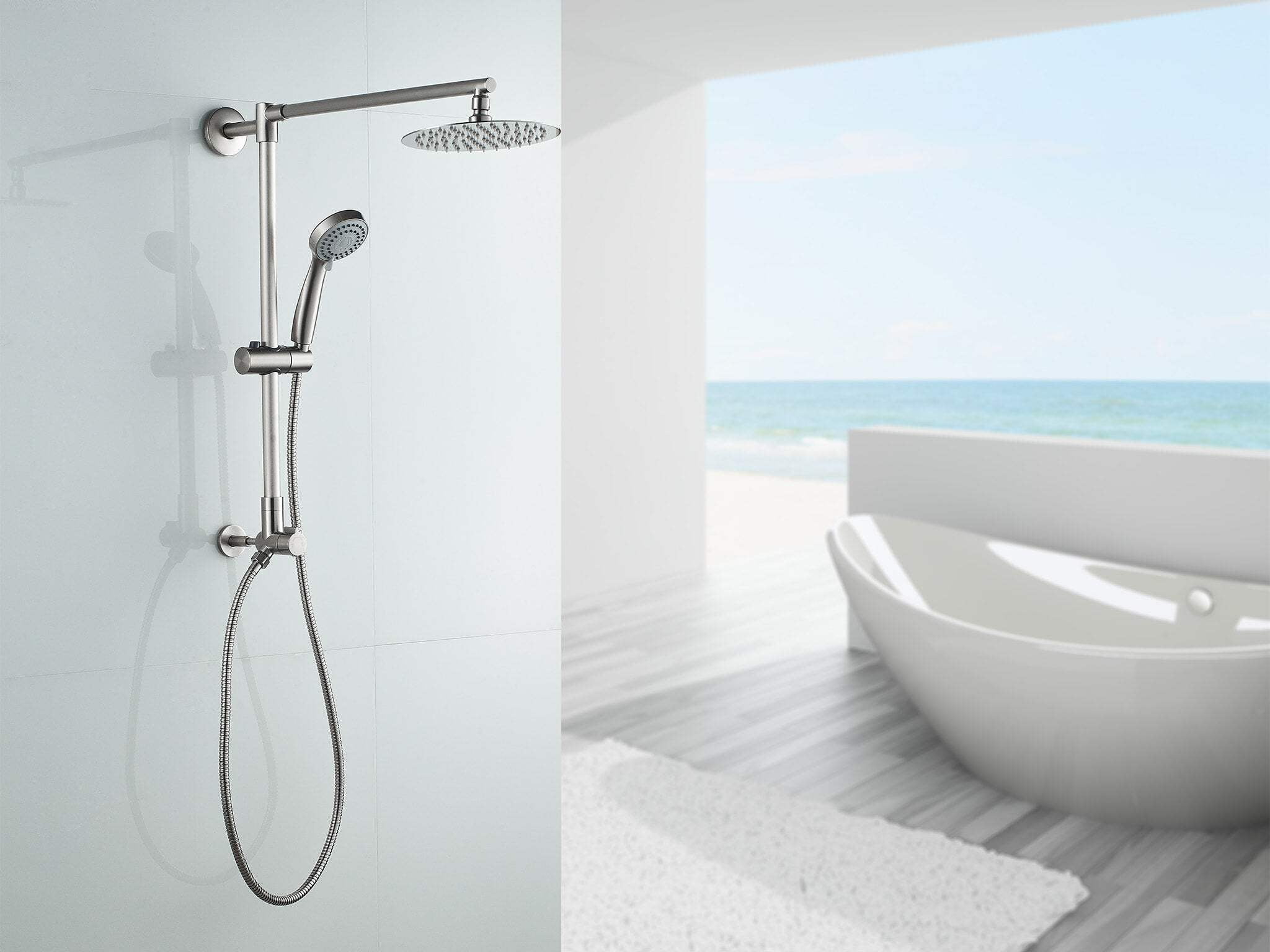 Fennocasa Polaris 1 Rain Shower Set, 8" Rainfall Shower Head & 3-Setting Handheld Shower Combo, Brushed Nickel