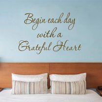 VWAQ Begin Each Day with A Grateful Heart Vinyl Wall Decals Quotes Grateful Wall Decor
