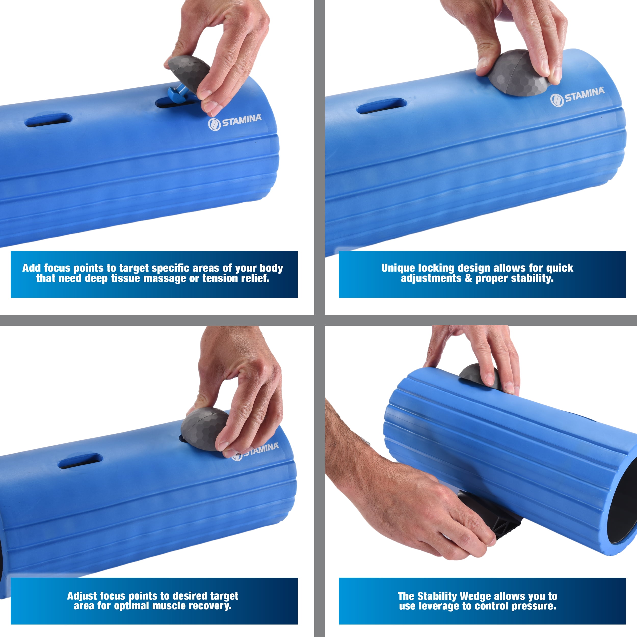 Stamina 13" Hollow Core Foam Roller with EVO Focus Technology, Blue/Gray