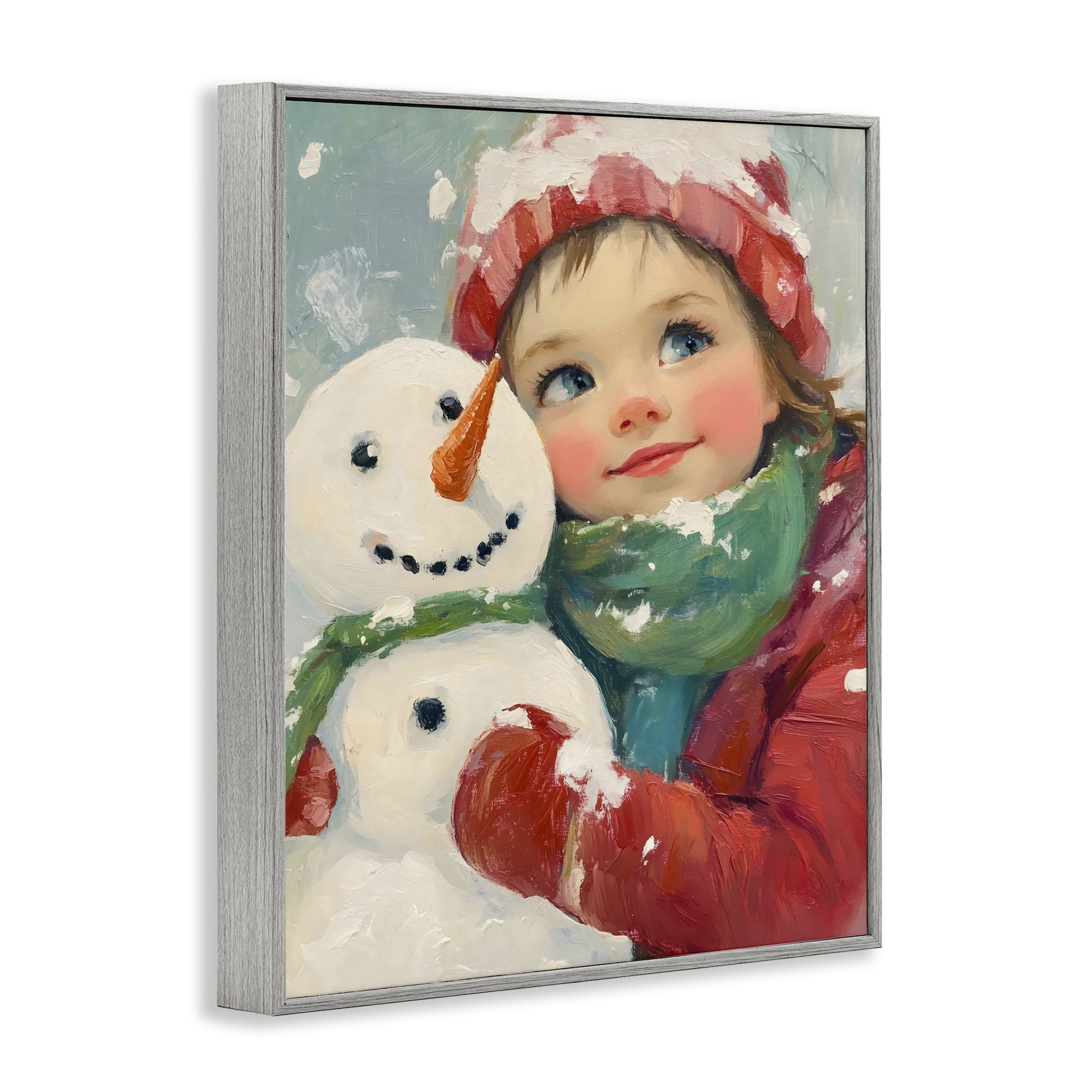 Stupell Industries Christmas Girl & Snowman Embrace Gray Framed Giclee Art, design by The Prints Vibe