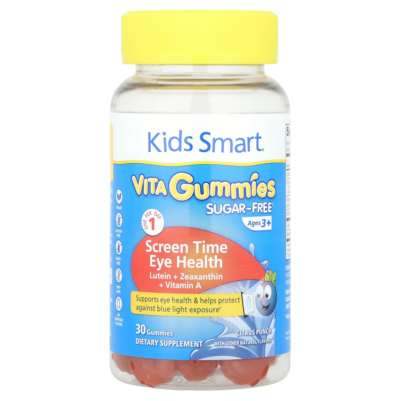 Kids Smart® Vita Gummies, Screen Time Eye Health, Sugar Free, Ages 3+, Citrus Punch, 30 Gummies