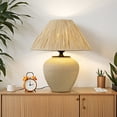 thumbnail image 2 of Deyidn Beige Ceramic Table Lamp with Woven Linen Shade, 12.99", Natural Texture Home Decor Lighting, 2 of 13