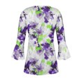 thumbnail image 4 of Puntoco Tops Blouses for women ,Womens Tops Casual V Neck Shirts Floral Solid Blouse Ruffle Tunics 3/4 Sleeve Tshirt Purple XL(XL), 4 of 5