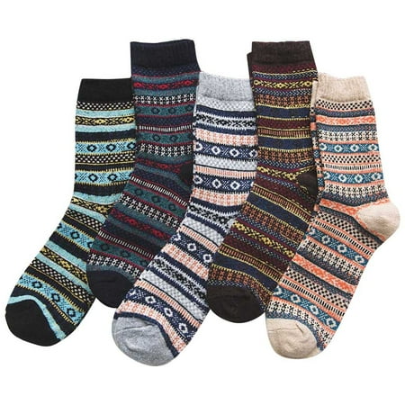 

wendunide Socks 5 Pairs Women Casual Winter Warm Thick Wool Vintage Colorful Knit Soft Socks