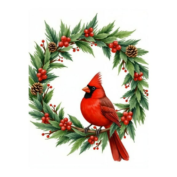 Diamond Art Kit for Adults, Cardinal Wreath With Pinecones Diamond Painting for Adults Beginners, DIY Diamond Art Painting Kits, 5D Diamond Painting Crafts for Home Decor 12x16 Frameless