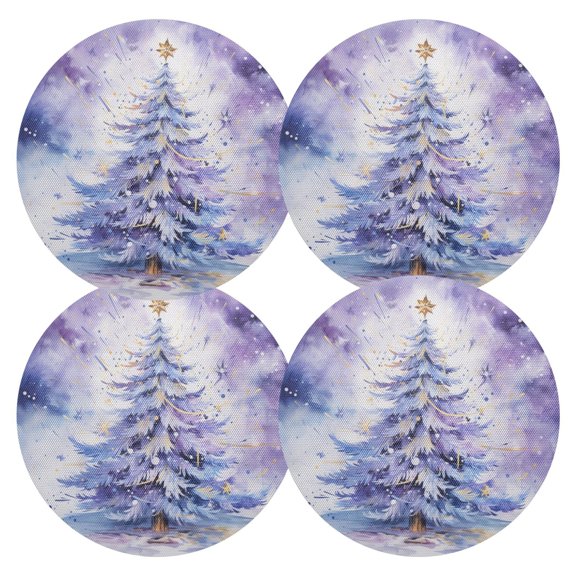 Ryvnso Christmas Tree Round Plate Mats Dining Table Placemat Set of 4 for Holiday Decoration