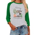 thumbnail image 1 of Qarigey Camiseta de manga 3/4 para mujer, blusas de verano con estampado gráfico de letras informales, atuendos superiores para niñas, negro, S Prendas para la parte del cuerpo Verde S, 1 of 6