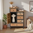 thumbnail image 2 of Farmhouse Accent Storage Cabinet with Drawer and Door, Rustic Two-Tone Wood Dresser-Style Side Cabinet with Carved Cutout Panels for Living Room, Bedroom or Small Spaces, 2 of 9