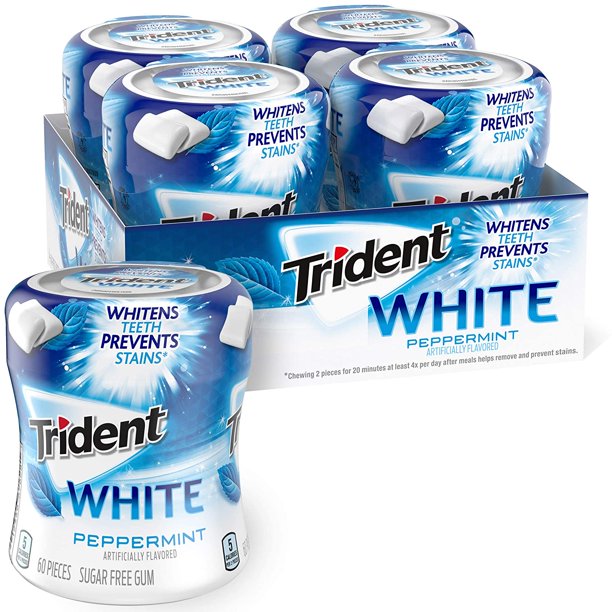 Trident White Peppermint Sugar Free Gum, 4 Bottles of 60 Pieces (240