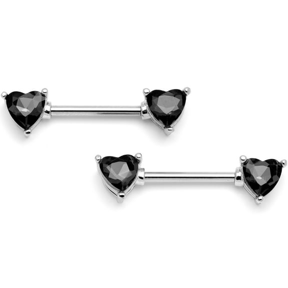Body Candy 14G Womens Nipplering Piercing 9/16" Steel 2Pc Black Accent Heart Nipple Ring Set 14mm