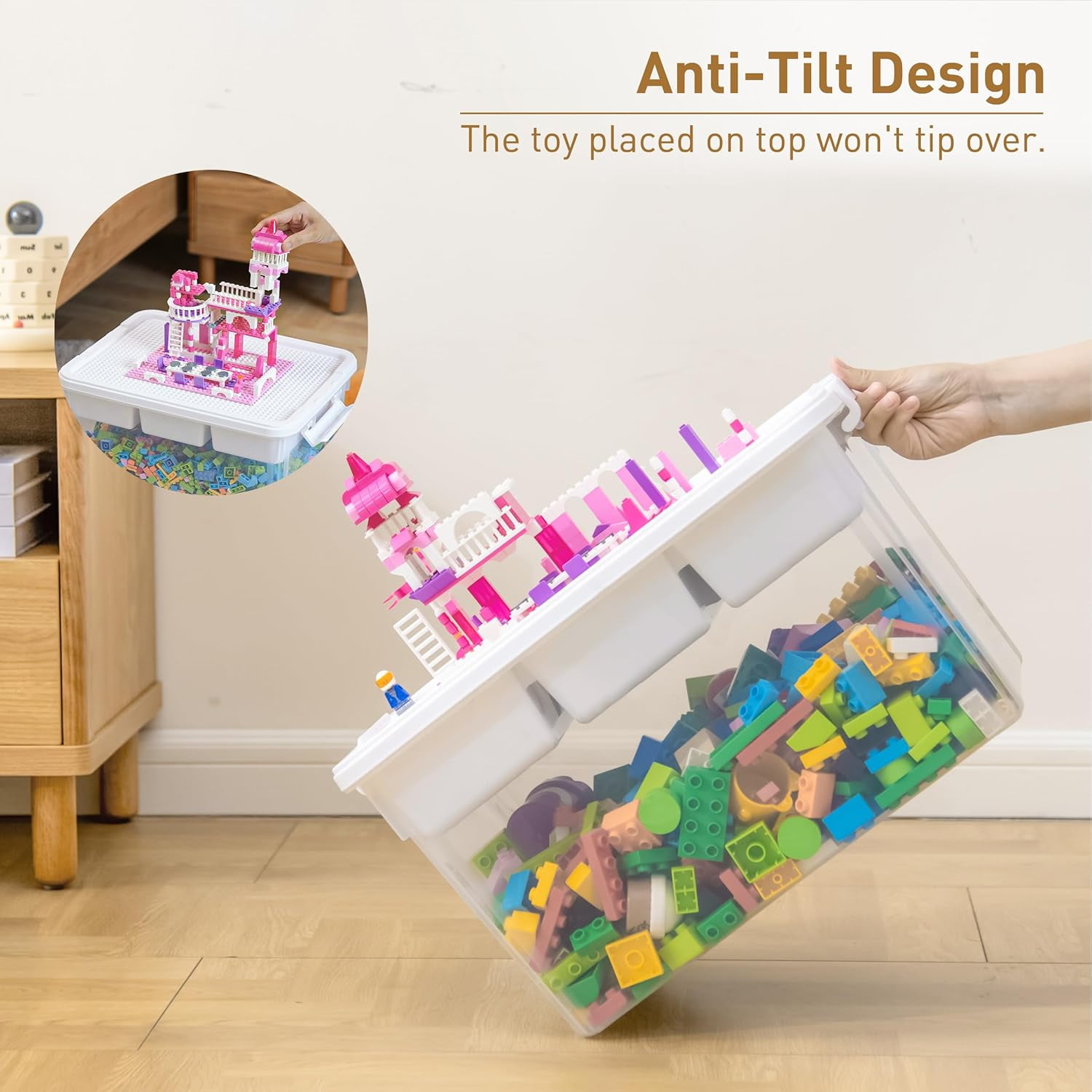 Sunny Lane 17 QT Storage Bins with Building Baseplate Lid and Removable Tray Large Plastic Storage Bins Lego Organizers and Storage Bead, Tool, Sewing, 4 Packs